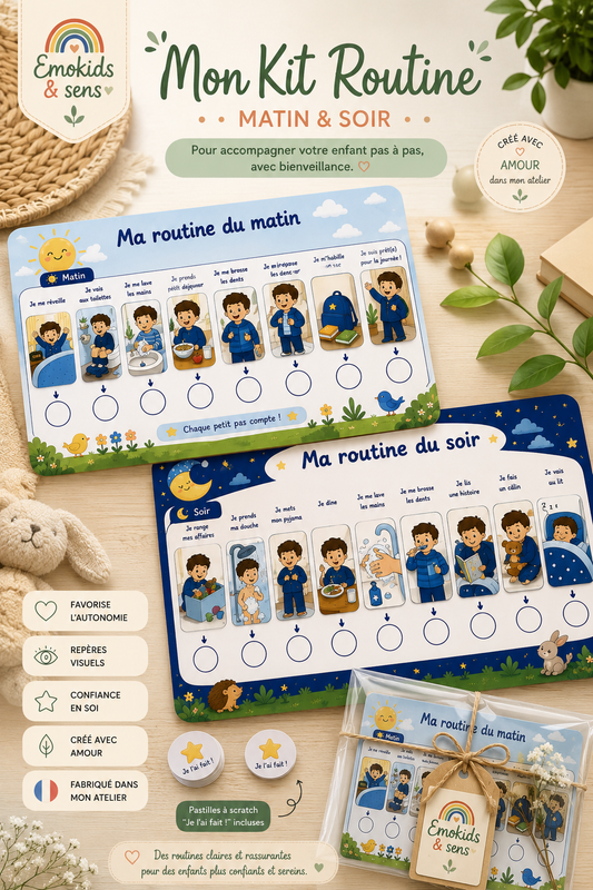 Mon Kit Routine – Matin & Soir | Tableau d’autonomie à scratch