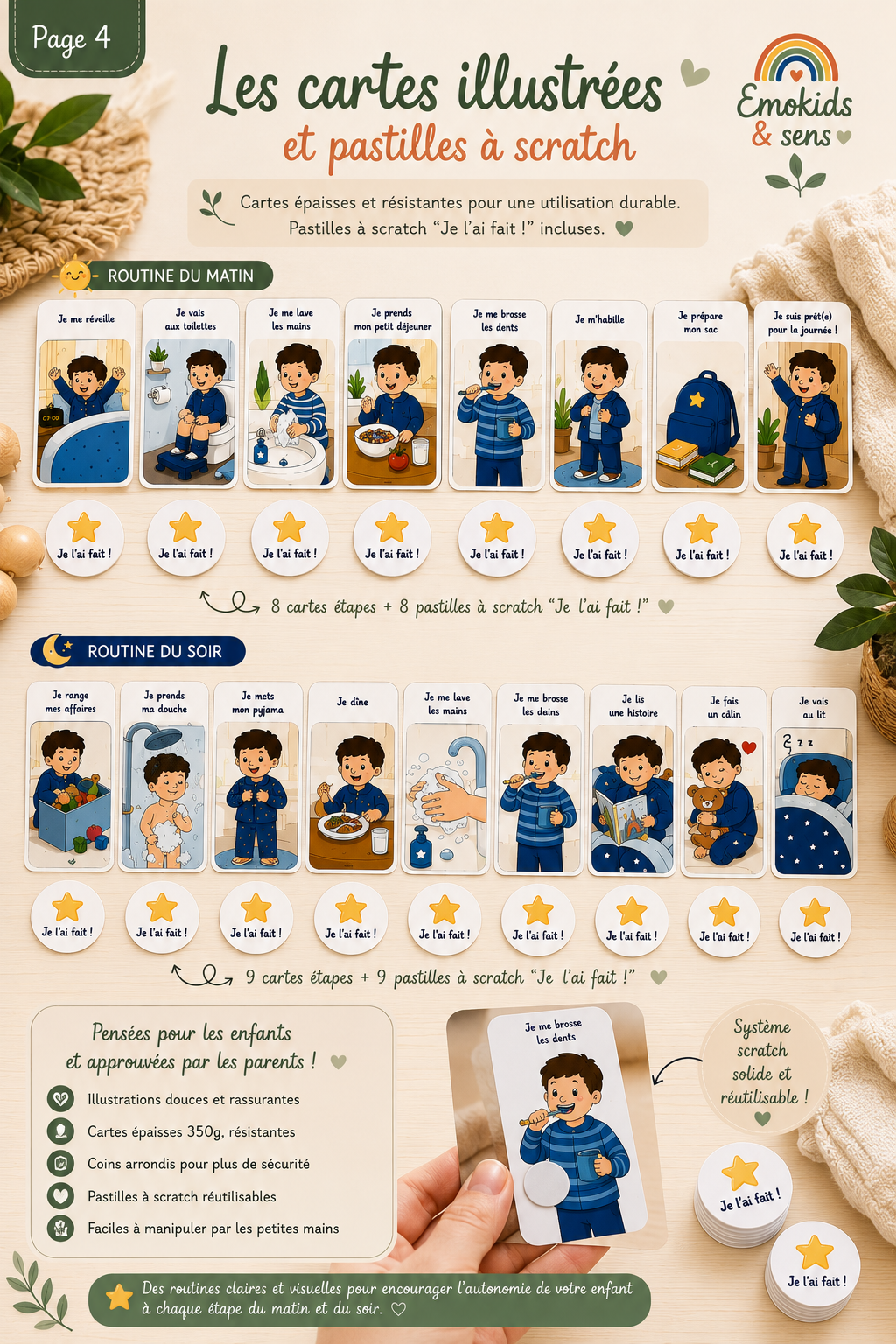 Mon Kit Routine – Matin & Soir | Tableau d’autonomie à scratch