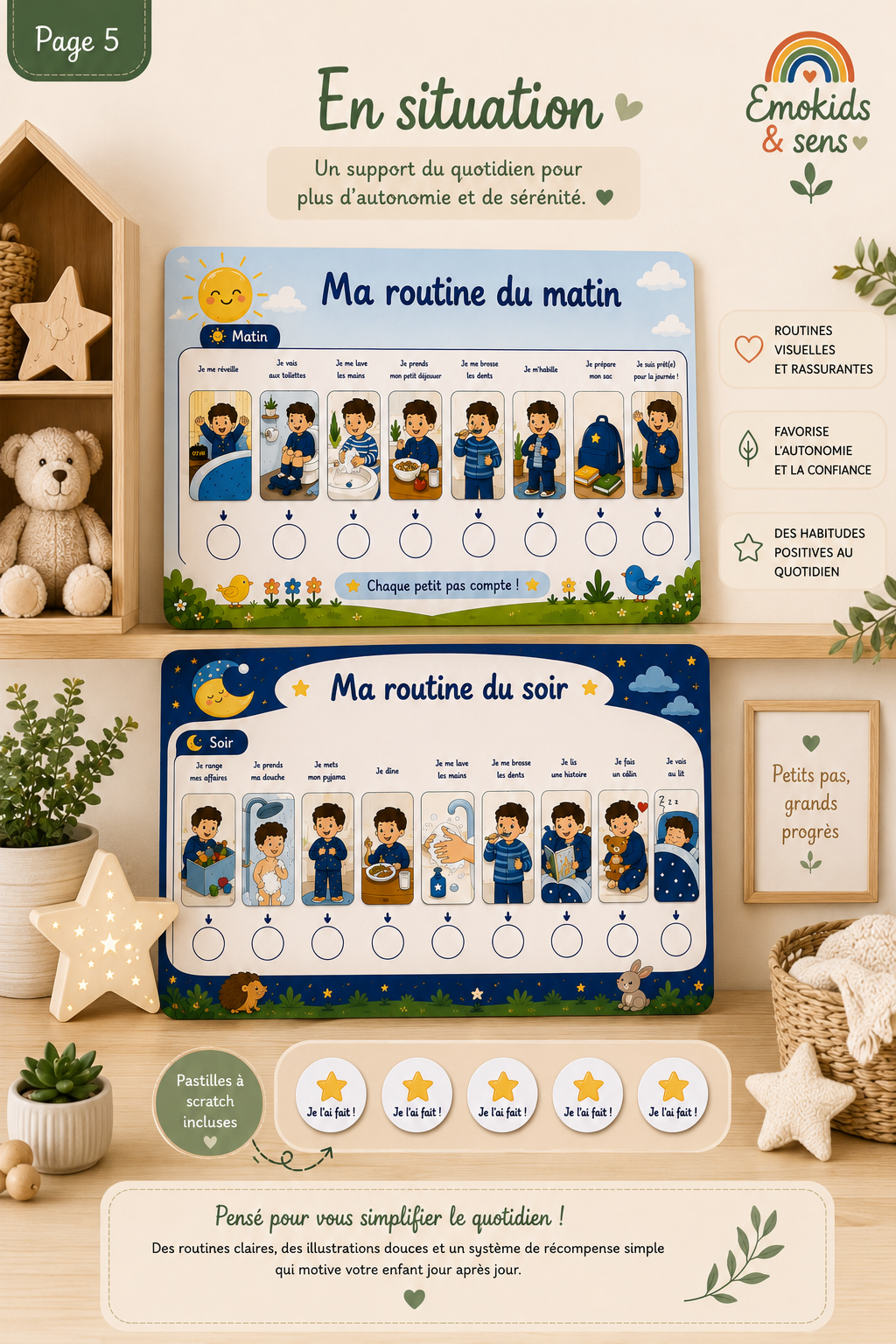 Mon Kit Routine – Matin & Soir | Tableau d’autonomie à scratch