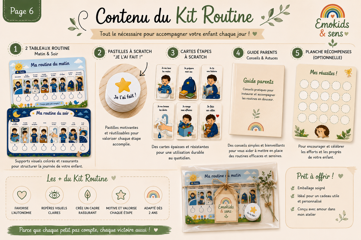 Mon Kit Routine – Matin & Soir | Tableau d’autonomie à scratch