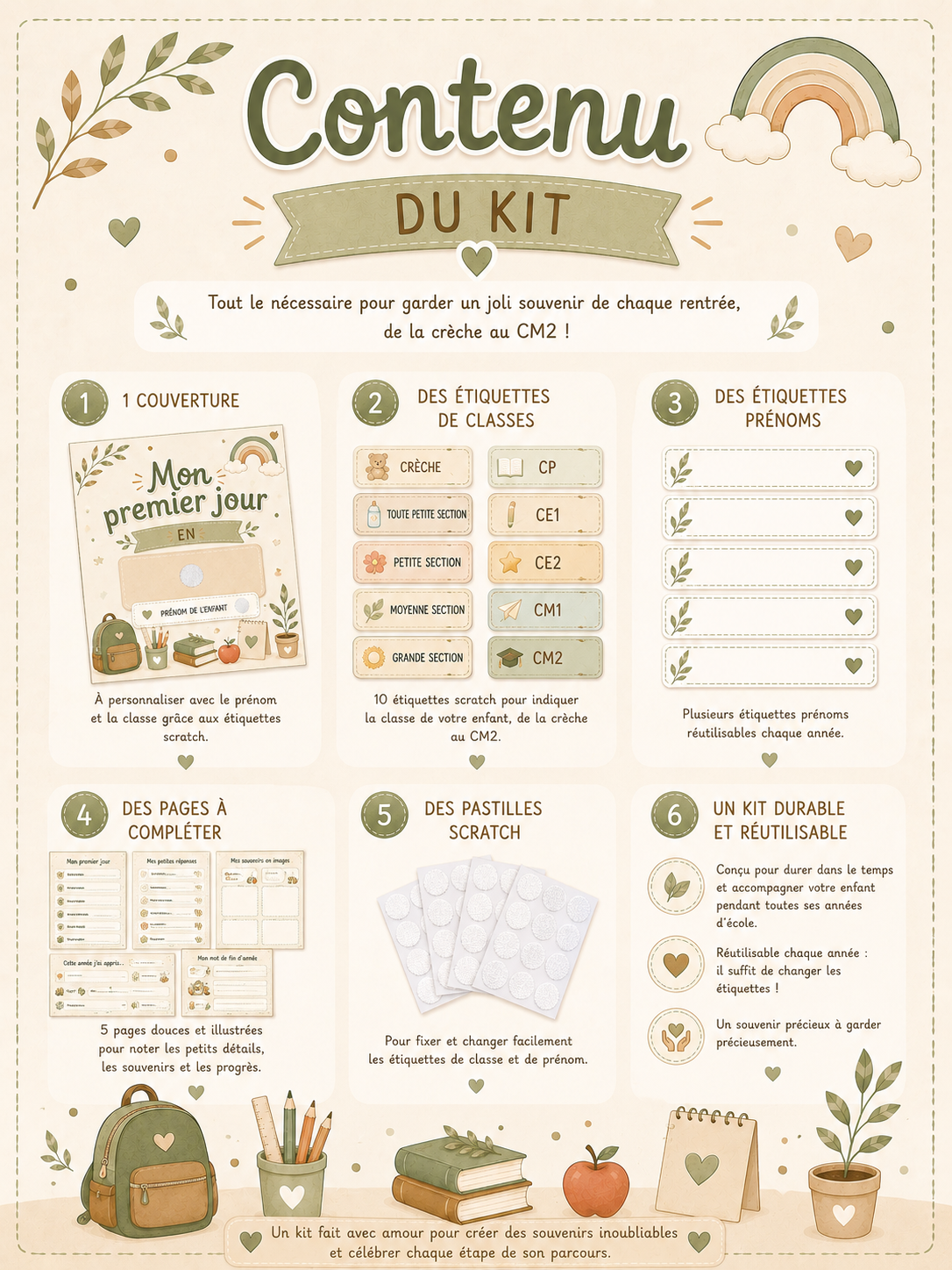 Mon premier jour | Kit souvenir personnalisé de la crèche au CM2
