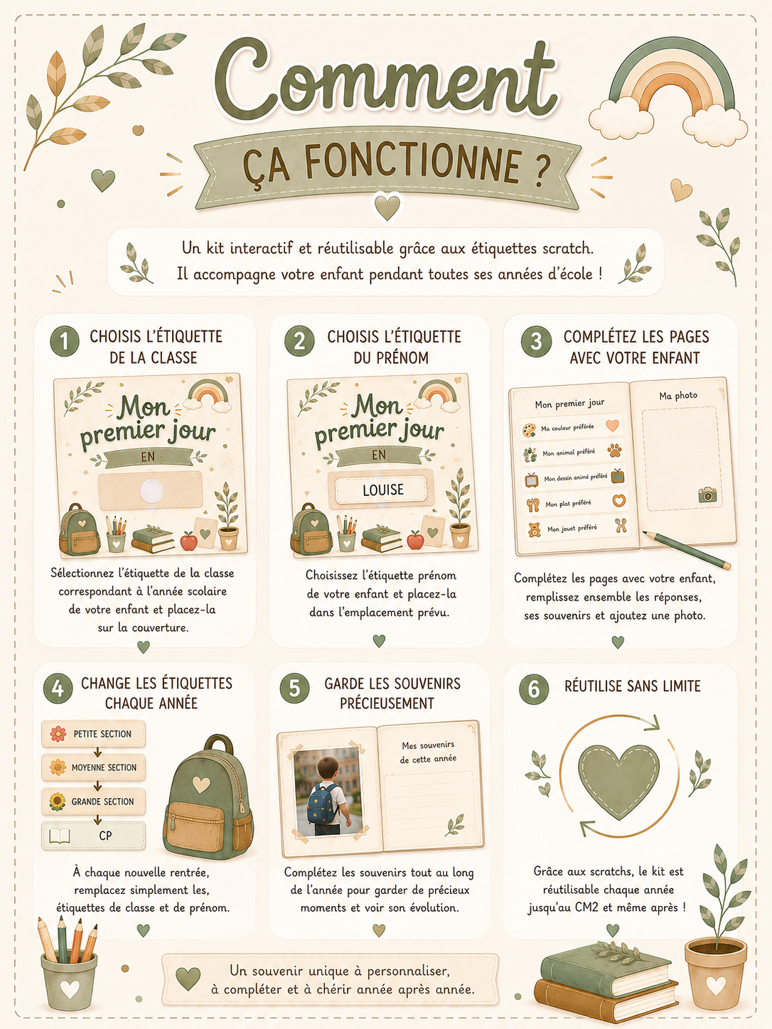 Mon premier jour | Kit souvenir personnalisé de la crèche au CM2