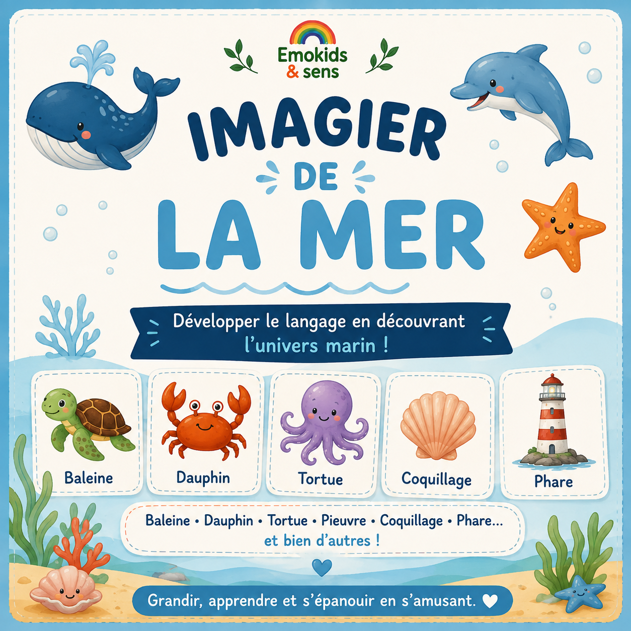 Mon imagier de la mer | Cartes éducatives pour développer le langage