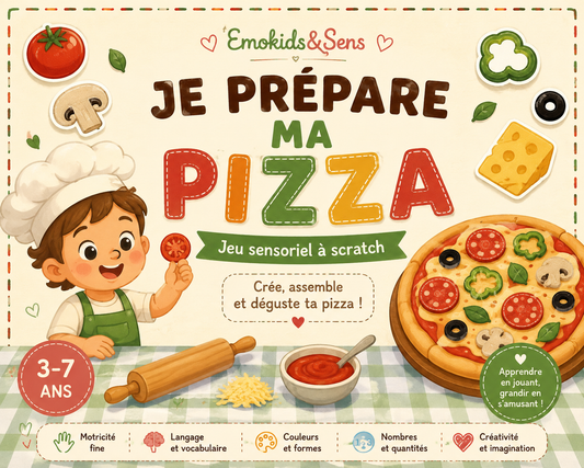 Jeu sensoriel à scratch – Je prépare ma pizza