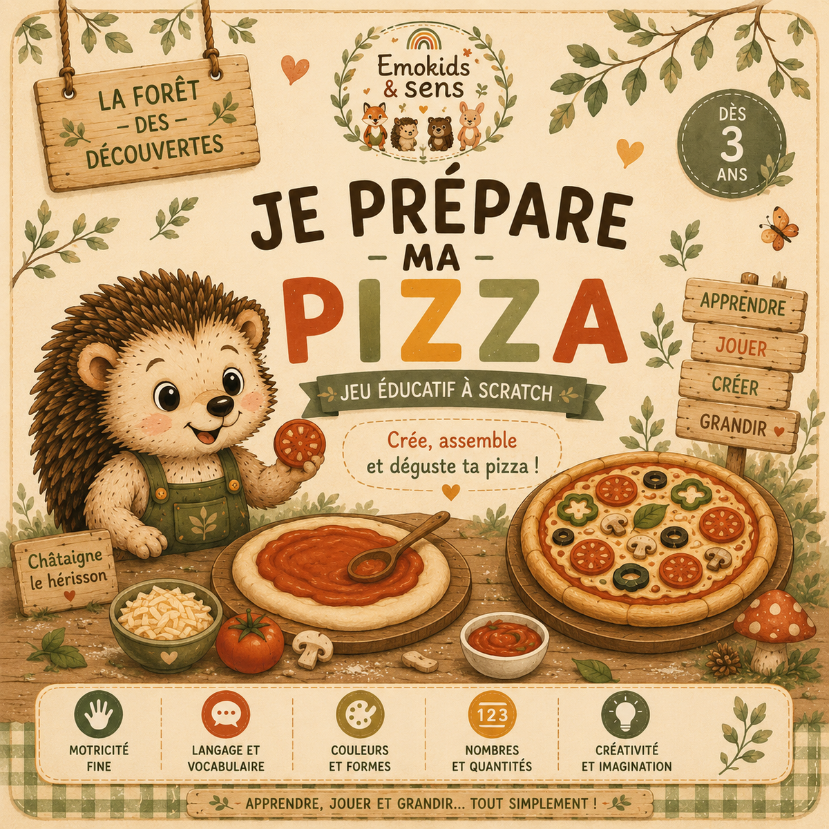 Je prépare ma pizza- jeu éducatif à scratch dès 3 ans-motricité fine et imagination