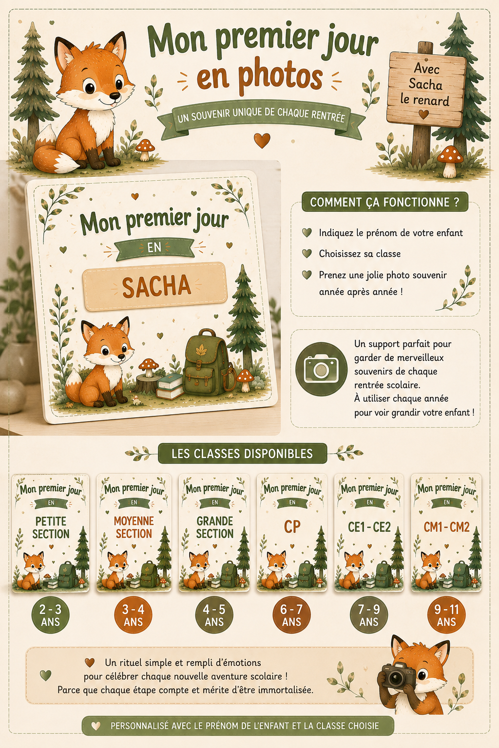 Mon premier jour | Kit souvenir personnalisé de la crèche au CM2