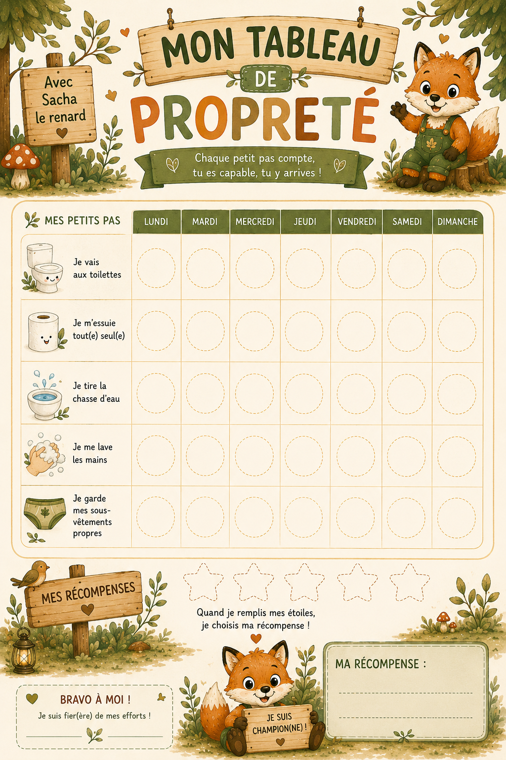 Mon tableau de propreté | Tableau éducatif à scratch